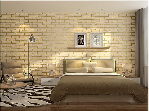 Beige Vliestapete 9,5 m x 0,53 m Ziegelmuster Tapete Modernes Design Retro Tapete für Flur Wohnzimmer Schlafzimmer Büro