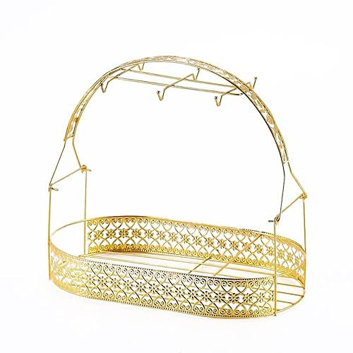 JTBDWOSK Gold Kaffeetasse Regal,Metall Tassenständer,Espresso Tassenhalter,Teetassenregal Vintage Für 6 Tassen und Untertassen,Gold