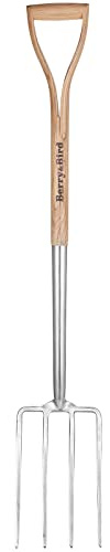 Berry&Bird Garden Digging Fork, 37.4 Stainless Steel Garden Spading Fork with D-Grip Handle, 4-Tine Heavy Duty Long Handled Pitchfork with Ash Wood Handle for Digging, Planting, Cultivating, Aerating