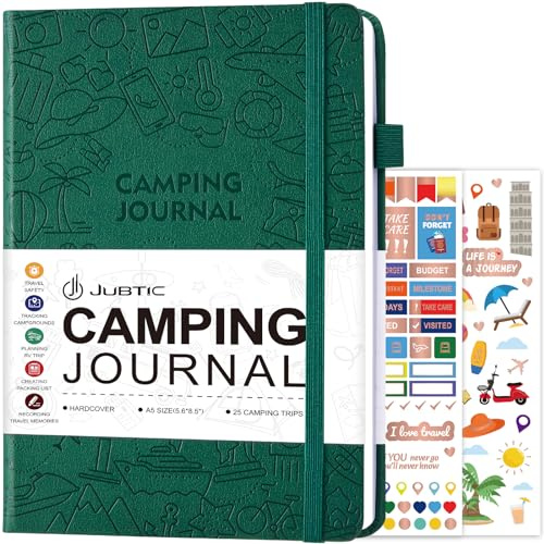 JUBTIC Camping Journal, RV Travel Log Book, A5 Hiking Journal, Dark Green