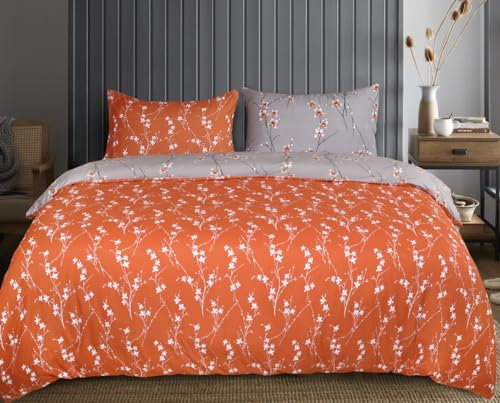 Hafaa King Size Duvet Cover Sets Soft Microfibre Printed 3 Pcs Kingsize Bedding Bed Set Fade and Wrinkle Resistant Duvet Cover Sets (Rust Flower)