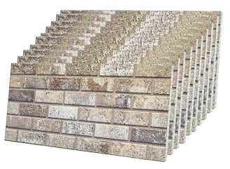 IZODEKOR 10-Pcs 3D Brick Effect Wall Panels - Covering 5m2 Outdoor Wall Cladding, Decorative Wall Panels for Living Room, Balcony, Terrace, Office, Faux Brick, 50x100 cm | Beige Dream 1902