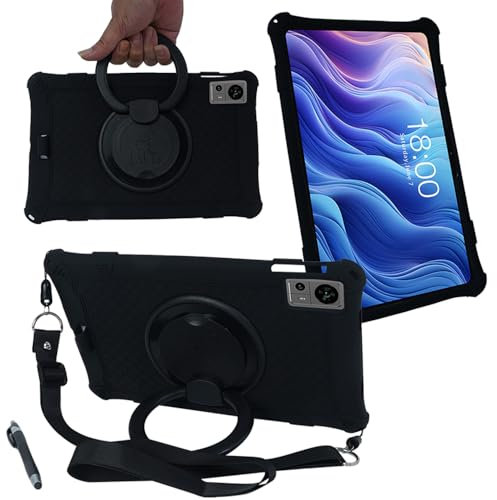AKNICI Silicona Funda para TECLAST T60 Tablet 12 Pulgadas, Funda con 360° Soporte Giratorio/Correa de Hombro/Mango/Bolígrafo Táctil para TECLAST T60 Tablet 12 Pulgadas, Negro