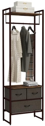HOMCOM Free Standing Clothes Rail with 3 Fabric Drawers and Storage Shelves, Garment Rack, Hanging Rail for Hallway, Bedroom and Living Room, Rustic Brown