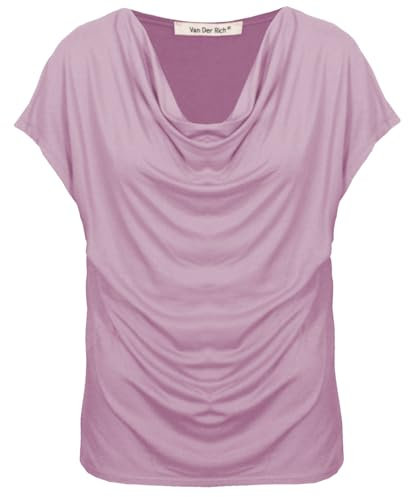 Van Der Rich ® - T-Shirt mit Wasserfallkragen Kurze Ärmel - Damen (Rosa, M)