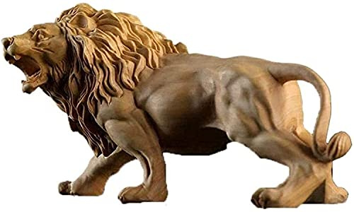 WIPPWER Decorations,Statue,Sculpture,Ornaments,Boxwood Carved Male Lion Desktop Decoration Log Carved Chinese Style Collection Ornaments Decorations Display Statue