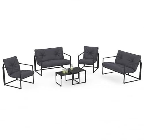 IDMarket - Salon de Jardin Bas Nairobi 6 Places en Acier Gris Anthracite