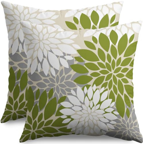 Smozenith Set di 2 federe decorative per cuscini, 40 x 40 cm, motivo geometrico, dalia, floreale, decorazione per esterni, casa, divano, letto