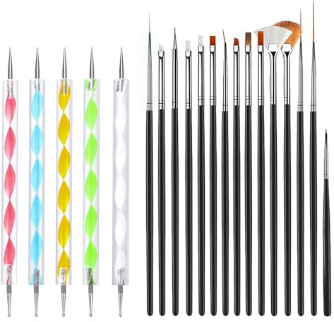 20pcs Nail Art Brushes Nail Art Brush Acrylic Nail Brush Nail Dotting Tool Nail Art Pen Nail Dotting Drawing Painting Pen Nail for Art Design Painting Detailing