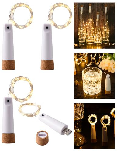 tuhood Wine Bottle Lights with Cork - 4 Pack Battery Operated Cork Bottle Lights,USB Rechargeable,20 LEDs for Christmas Party Decoration Wedding Fairy Lights Mason Jar Fairy Lights