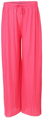 malito more than fashion Damen Plisseehose - lockere weich fließende Chiffonhose - Lange Sommerhose - Trendige Marlenehose 883 - Pink L/XL