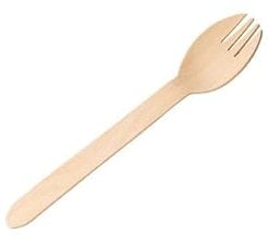 We Can Source It Ltd - Biodegradable Disposable Wooden Sporks - 15.5cm Birch Wood Forks Pack of 100 - Cutlery for Parties, Picnics, and Events
