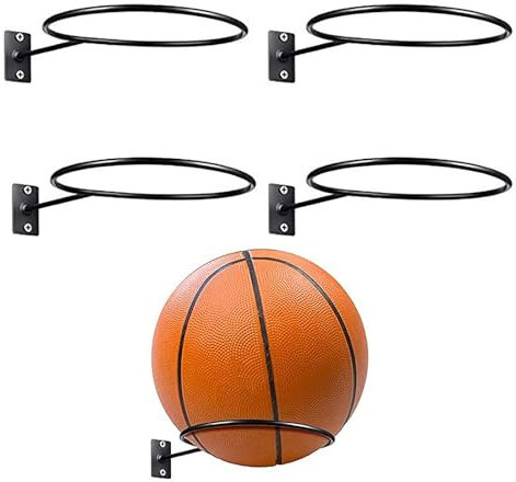 Omevett 4pcs Football Wall Mount, Ball Storage Rack Metal Ball Holders for Wall with Screws for Basketball Rugby Volleyball Football Display (Black)