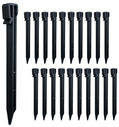 Hopelit 20 Stück Erdnagel, Rasenkante Kunststoff Robust 25cm Schwarz, Heringe Stabil für Weiche Böden in Rasenflächen, Perlschlauch, Camping