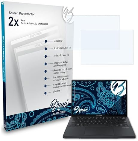 Bruni Screen Protector compatible with Asus Zenbook Duo OLED UX8406 2024 Protector Film, crystal clear Protective Film (Set of 2)