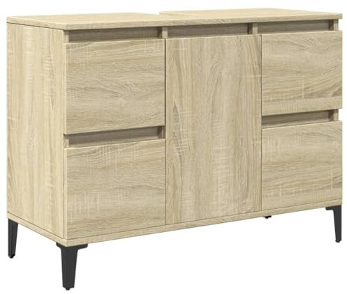 vidaXL Armario de Lavabo Madera contrachapada Roble Sonoma 80x33x60 cm, Armario bajo Lavabo, Armario para lavamanos, Mueble de baño