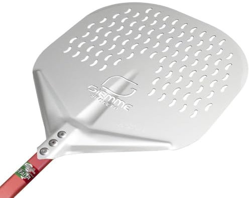 GIEMME Pala para pizza perforada de aluminio – Para pizzas de 33 cm – Pala profesional para horno de leña (Cabeza de 33 cm personalizada, Longitud del mango 120 cm)
