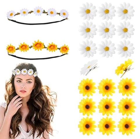 Yeomju 22 Stück Blumen Haarband Sonnenblumen Stirnband Haarspangen Gänsenblümchen Haarschmuck Haarreif Blumenkranz Damen Mädchen Oktoberfest Hochzeit Haar Accessoires
