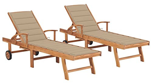 Sufrk Sonnenliegen 2 STK. mit Auflagen Beige Massivholz Teak Saunaliege Campingliege