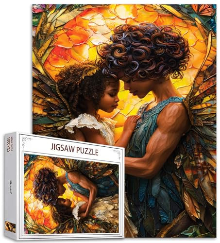 Frau Mutter umarmt Tochter 1000 Stück Erwachsene Jigsaw Puzzle Engel Feder Flügel perfekt für Spaß Puzzle-Liebhaber lebendige Illustrationen Qualität Stücke herausfordernde entspannende große