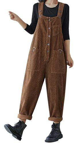 Pantaloni Velluto A Coste Donna, Salopette Invernale Donna, Pantaloni Invernali Salopette Tinta Unita All'Aperto 2024 Moda Tuta Con Tasca Casual Sciolto Confortevole