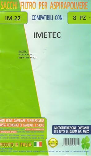 CONF. 8 PEZZI SACCHETTI COMPATIBILE CON IME.TEC PIUMA NEXT 8559 TYPE F6201