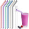 NiHome Lot de 6 pailles en silicone réutilisables, extra larges, pour boba, smoothies et thé aux bulles, longueur découpable, sans BPA, avec 2 brosses de nettoyage, passent au lave-vaisselle (macaron)