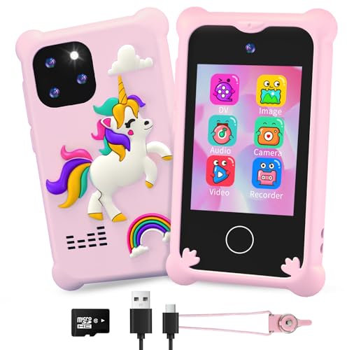 CKATE Kids Phones for Girls, Portable Toy Phone & Fake Phone for Kids with 2.8 Inches Touchscreen, Dual Camera Unicorn for 3 4 5 6 7 8 9 10 11 12 Year Old Girl Gifts Birthday - Light Pink