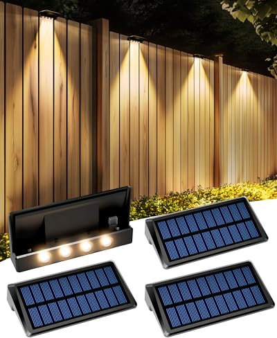Asteria Solar Fence Lights Outdoor Garden 4Pack, Fence Light Outdoor Waterproof, Bright Solar Garden Decoration for Fences, Gardens, Terraces, Step. (Warm Light)