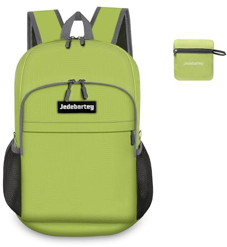 Jedebartey Rucksack, 20L Ultra Lightweight Backpack Foldable Hiking Daypack Small Travel Day Bag for Men Women Kids Outdoor Sports Camping Mountaineering Walking Cycling Climbing (Bright Green)