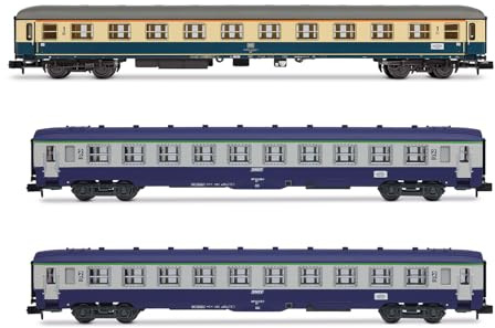 ARNOLD HN4437 D242 Paris – Berlin – Warszawa, 3er-Packung 2, 2, 1 x Am DB blau, beige, 2 x DEV A0 B10 SNCF, epIV Personenwagen