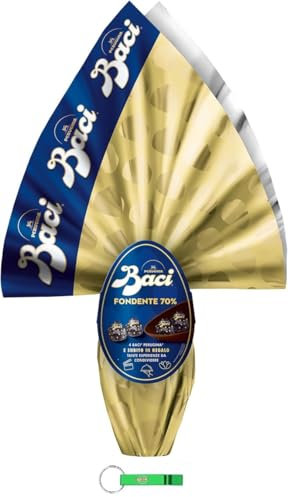 BACI PERUGINA Schokoladenei Uovo Fondente 70% Dunkler Schokolade-Osterei mit Überraschung und 4 Pralinen 265g + Beni Culinari Kostenloser Schlüsselanhänger