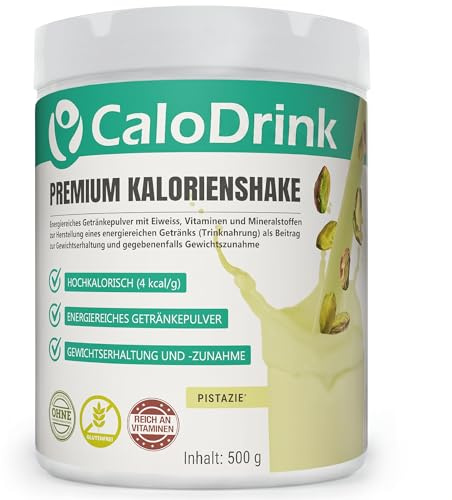 CaloDrink hochkalorische Trinknahrung, Pistazie 500g | Für gezielte Gewichtszunahme & Energiezufuhr, hochdosiert mit Vitaminen, Mineralstoffen & Eiweiß, Deutsche Premium Qualität