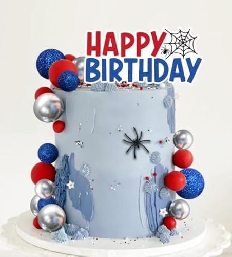 Spider Cake Toppers Blue Red Silver Balls Birthday Cake Decorations for Baby Shower Birthday Cake Decorating (Spider)