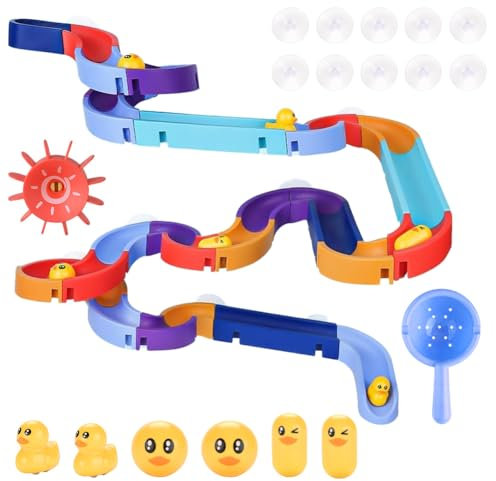 Badewannenspielzeug 48 Stück, Badespielzeug ab 3 Jahr, DIY Kugelbahn Wasserspielzeug mit Saugnäpfen, Badewannen Spielzeug Kinder, Badespaß Geschenk für Mädchen und Jungen ab 3 4 5 6 Jahre