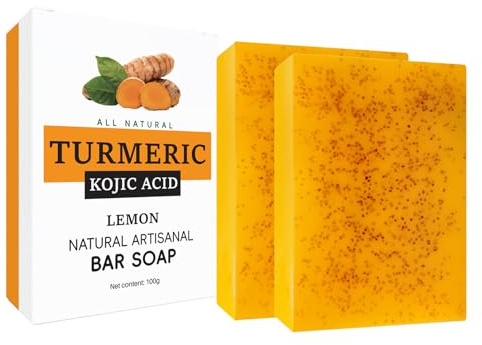 2PCS Turmeric Soap, Kurkuma Seifen Bar für Gesicht und Körper, Kurkuma-Seife - genge Dunkle Flecken, Verbesserung des Hauttons, Exfoliation (Kojic Acid)