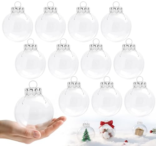 ilauke 12 Stück Weihnachtskugeln zum Befüllen, Plastikkugeln zum Befüllen, Christbaumkugeln Kunststoff Transparent, 6cm Weihnachtskugeln Plastik für DIY Dekorationen, Christbaumschmuck Party