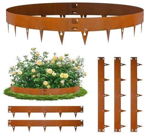 Dibaful 107.5cm x 5 Rasenkante Metall Cortenstahl Flexibel Beeteinfassung aus Stahl | Beetumrandung Beetbegrenzung Lawn Edging Flexible Rasenkanten für Beetumrandungen Gartenumrandung 20cm Höhe