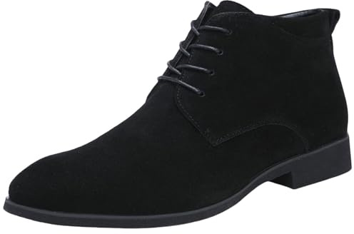 generisch Stivali da uomo, scarpe per il tempo libero, eleganti stivaletti in pelle scamosciata, con tacco a blocco, Blu, 47 EU