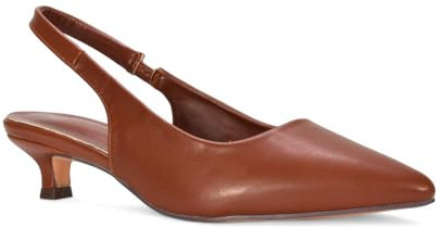 ESSEX GLAM Women's Low Kitten Heel Shoes Ladies Faux Suede Slingback Point Toe Party Evening Wedding Pumps Size 3-8