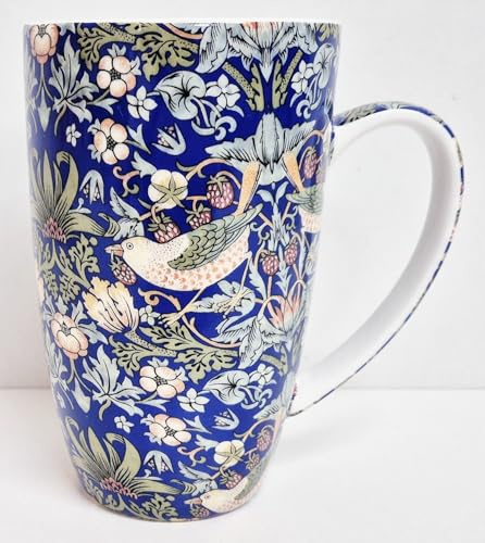 Rainbow Decors William Morris Strawberry Thief Blue Mug 425 ml Bone China Empire Latte Fantasy Garden Birds Strawberries Floral Cup Hand Decorated UK