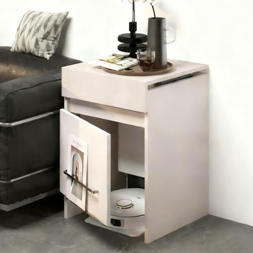 Nordivo Roboter-Staubsauger Schrank, Aufbewahrungsschrank mit Türen und Schubladen, Roboterspeicherregal, Beistelltisch für Wohnzimmer oder Home Office(Gray,Left)