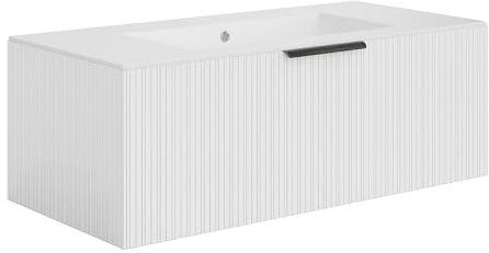 Vente-unique-Mueble de baÒo suspendido Estriado con Lavabo de encimera - Color Blanco - 100 cm - PALIRO