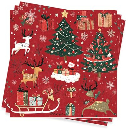 60 Stück Weihnachtsservietten 33x33cm, Tischdeko Weihnachten Servietten, Weihnachtsservietten Mit Motiv, Servietten Weihnachten Geschenke, Weihnachtstischdeko, Passend Für Restaurant, Party Oder Mehr