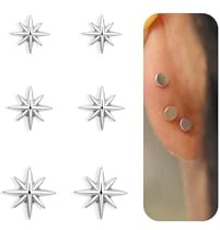 3 Paar 925 Silber Pfosten CZ Ohrringe Stecker Ohrstecker Ohr Piercing Set | 16K Gold Plattiert Medizinische Flachrücken Ohrringe für Damen, Schmetterling Tragus Piercing Schmuck