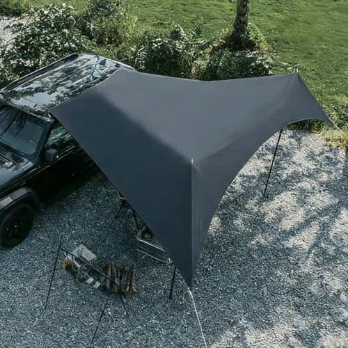 3,5x5m Campervan-Vordach mit Vollverdunkelung Schwarz Gummi Stoff UV-Schutz Autodach Wasserdicht & Windfest Für Autos, Vans und Wohnmobile Camping Sonnensegel (Schwarz, 3.5x5x2 m)