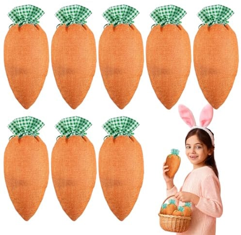 Reccisokz 8 pasquale Sacchetti a Forma di Carota 24×13cm – Borse Regalo di Pasqua in Lino con Coulisse – Sacchetti Riempibili per Caramelle, Cioccolatini, Uova di Pasqua,pasquale Decorazioni