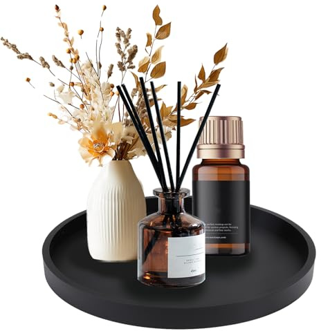Black Round Bathroom Tray, Silicone Decorative Tray Non-Slip Vanity Tray | Cosmetics Tray Jewelry Storage for Coffee Dining Table Countertop, Coffee Table Decor for Candle Skincare Perfume Storage