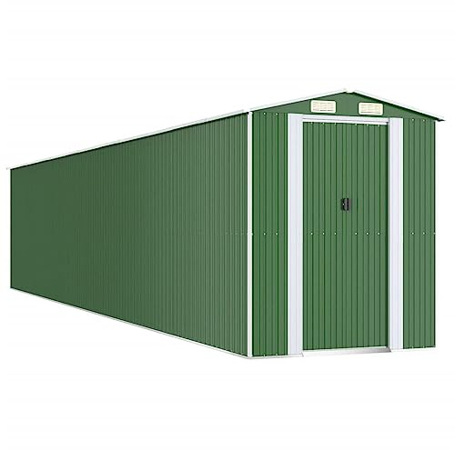 Mhdvray Cobertizo verde 192 x 1021 x 223 cm de acero galvanizado con puertas correderas dobles y orificios de ventilación para jardín y exterior