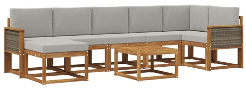 vidaXL Outdoor-Sofagarnitur 8 pcs Natürlich und Hellgrau Polyester, Modernes Garten-Sofa-Set, Flexible Sitzgelegenheiten, Akazienholz, Lounge für Poolbereich, schnell zusammengebaut